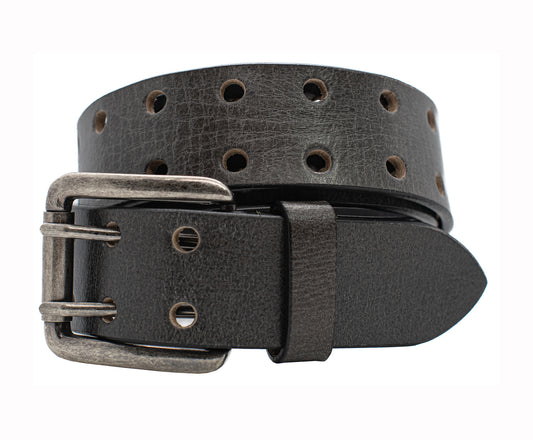Vintage Buffalo Leather 2-Hole Casual Belt - Black