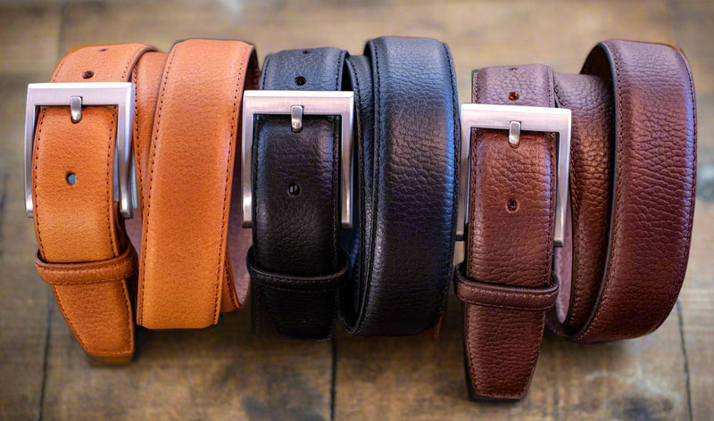 Pebble Grain Leather Dress Belt - Three Colors