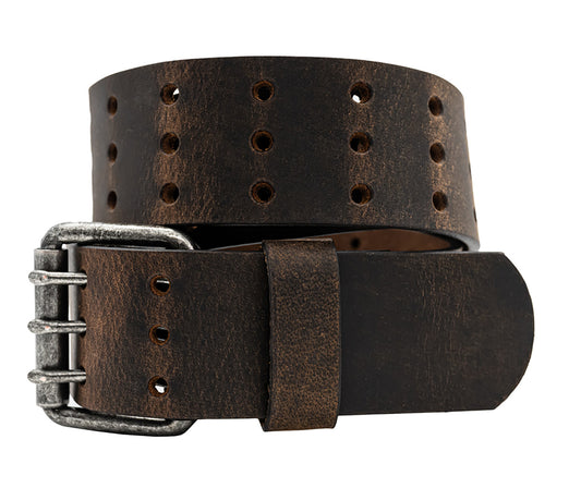 Full Grain Buffalo Leather 3-Hole Jeans Belt - Crazy Horse Brown