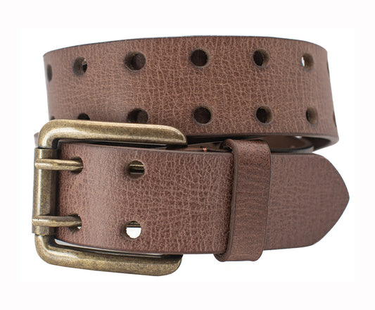 Vintage Buffalo Leather 2-Hole Casual Belt - Brown