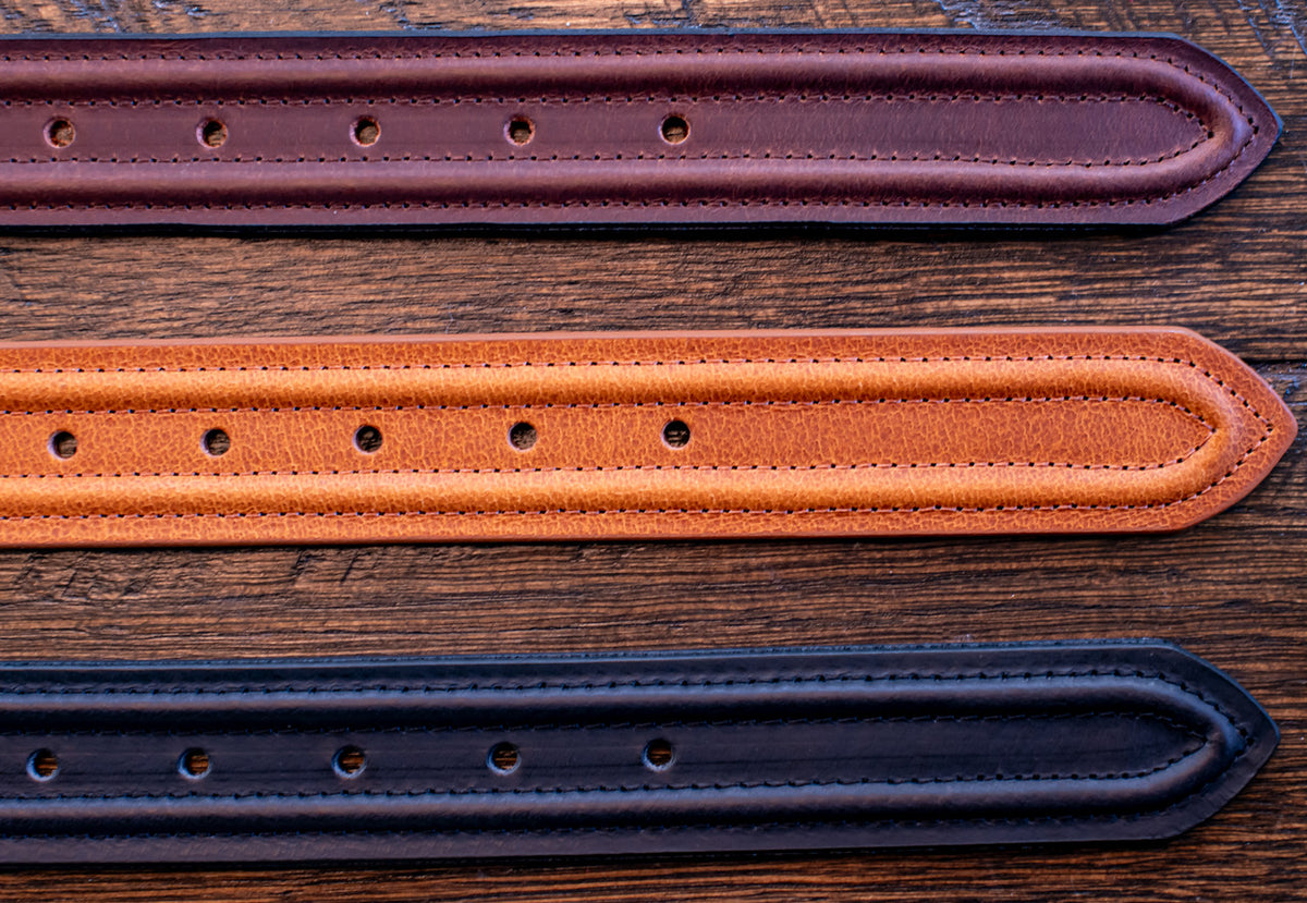 Leather Dress Belts with Raised Leather Design in Black, Brown, or Tan