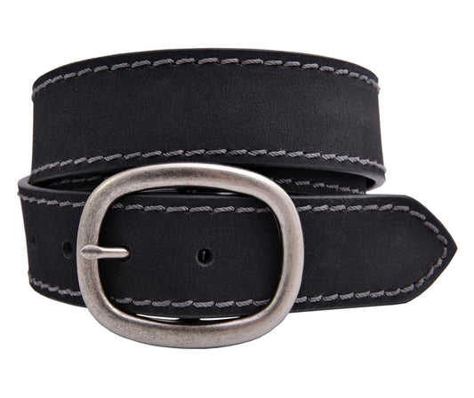 Full Grain Buffalo Leather Belt w/ Gray Stitching - Black - TBS4320