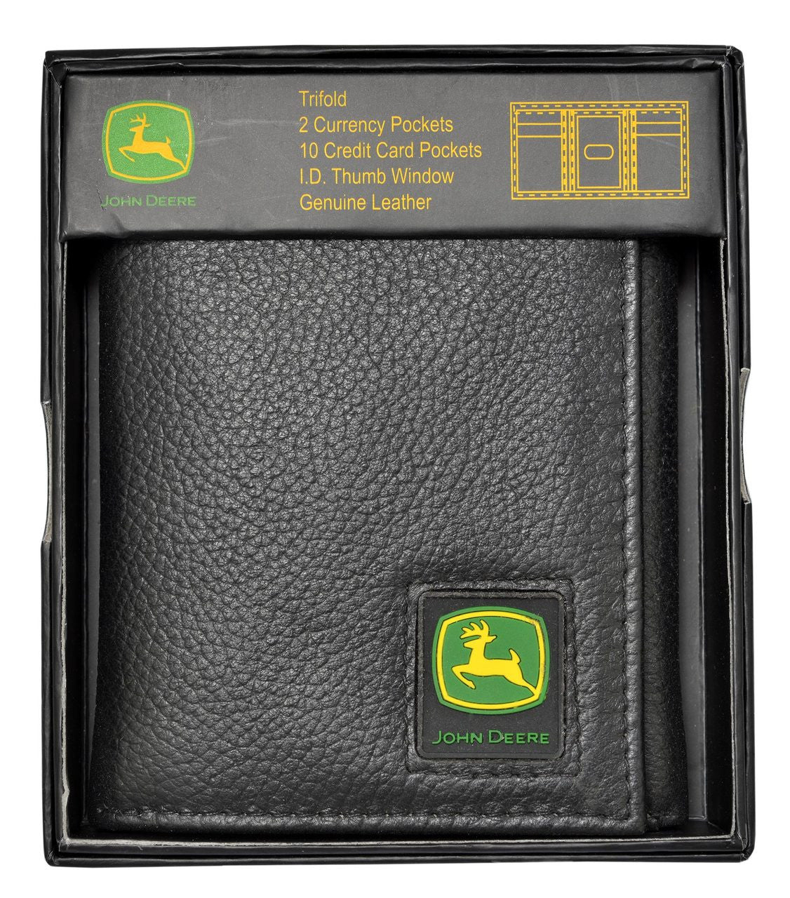 John Deere Pebble Grain Leather TriFold Wallet - Black - 4012000-001