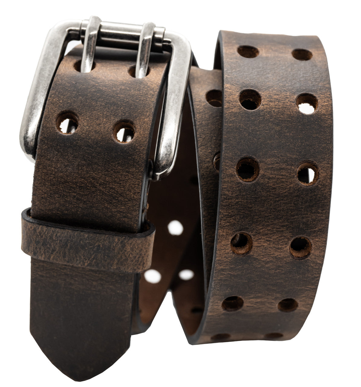 Full Grain Buffalo Leather 2-Hole Jeans Belt - Crazy Horse Brown