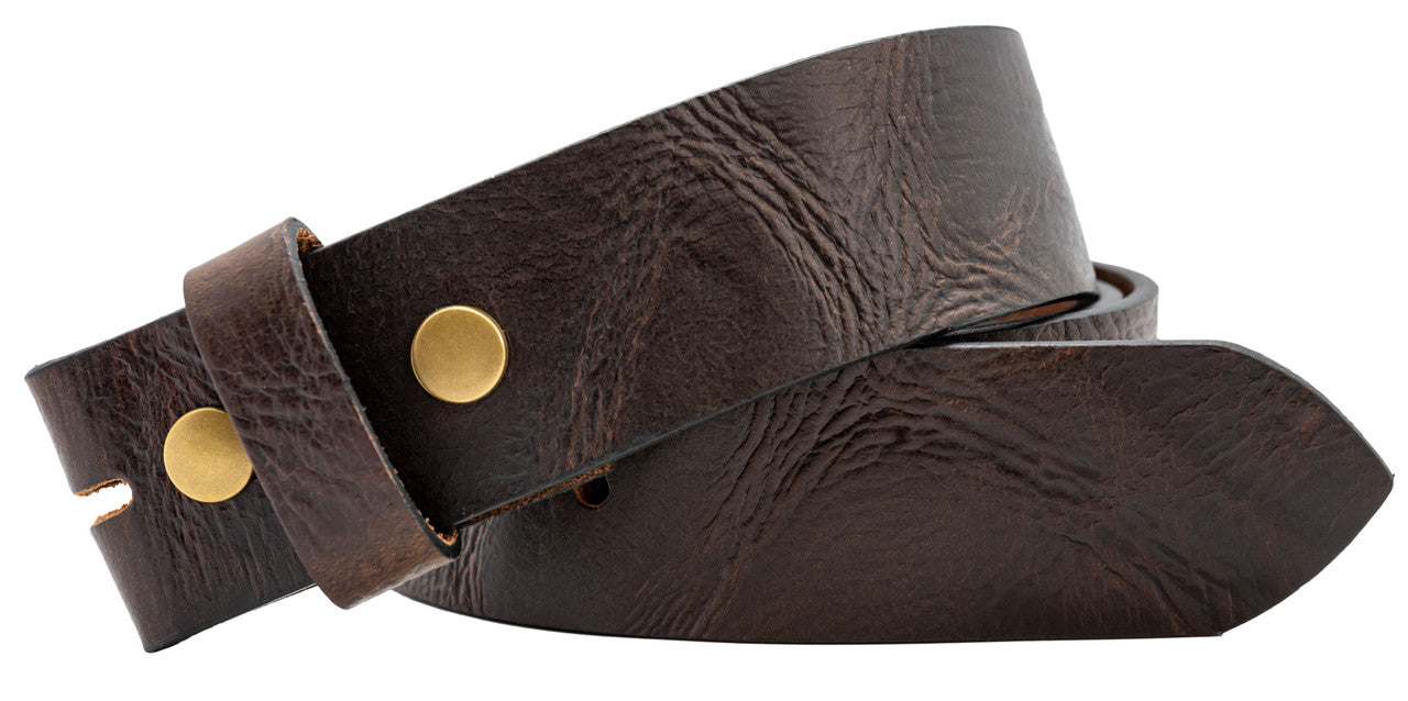 Full Grain "Crumpled" Finish Buffalo Leather Belt - Brown - TBS5523-200