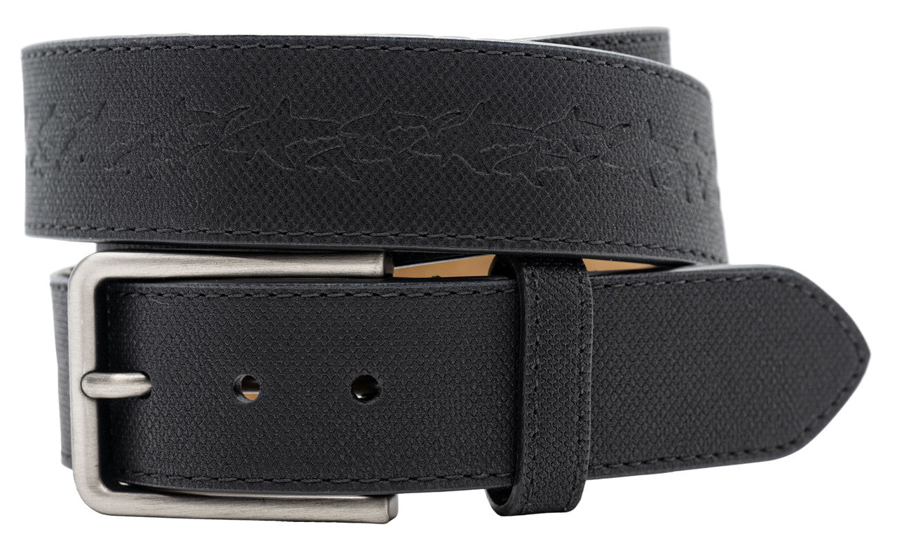 Greg Norman Textured Shark Print Leather Belt - Black