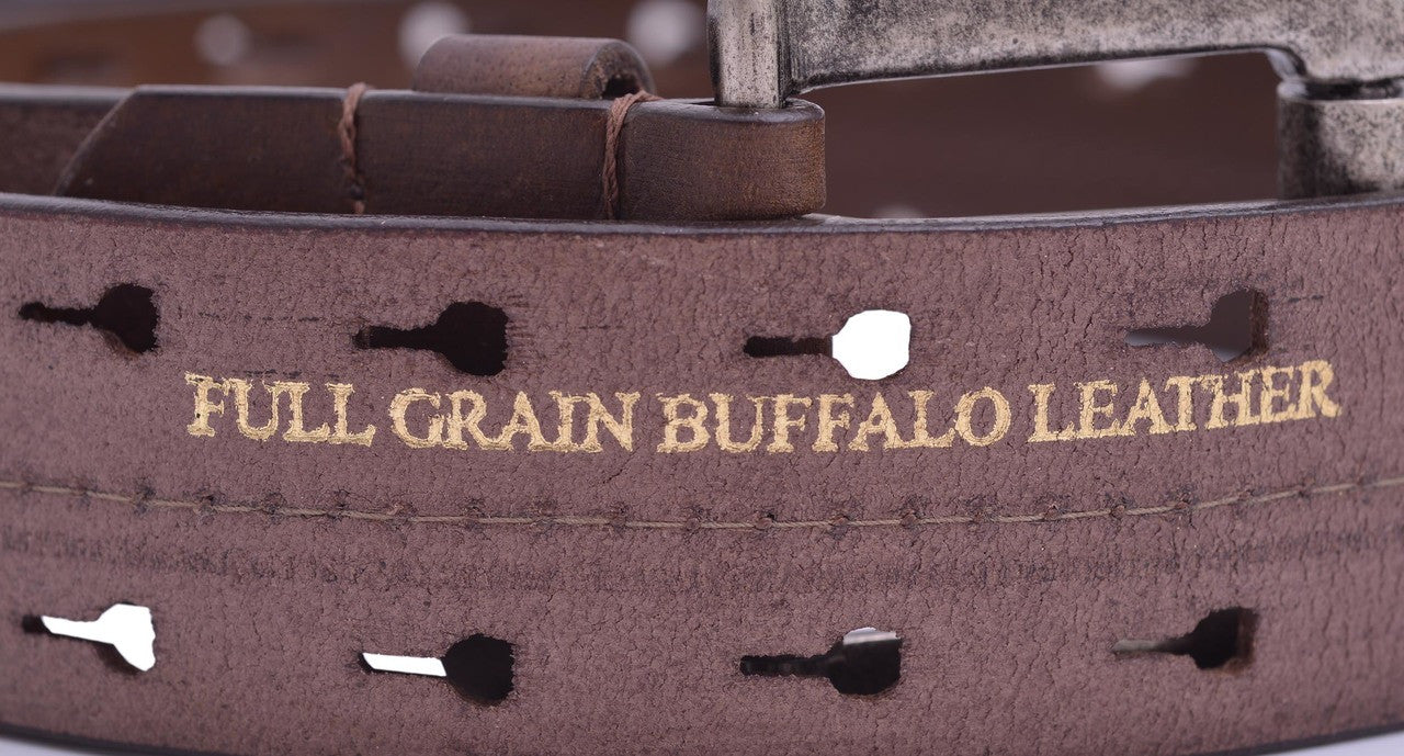 Full Grain Buffalo Leather 2-Hole Keyhole Jeans Belt - Brown