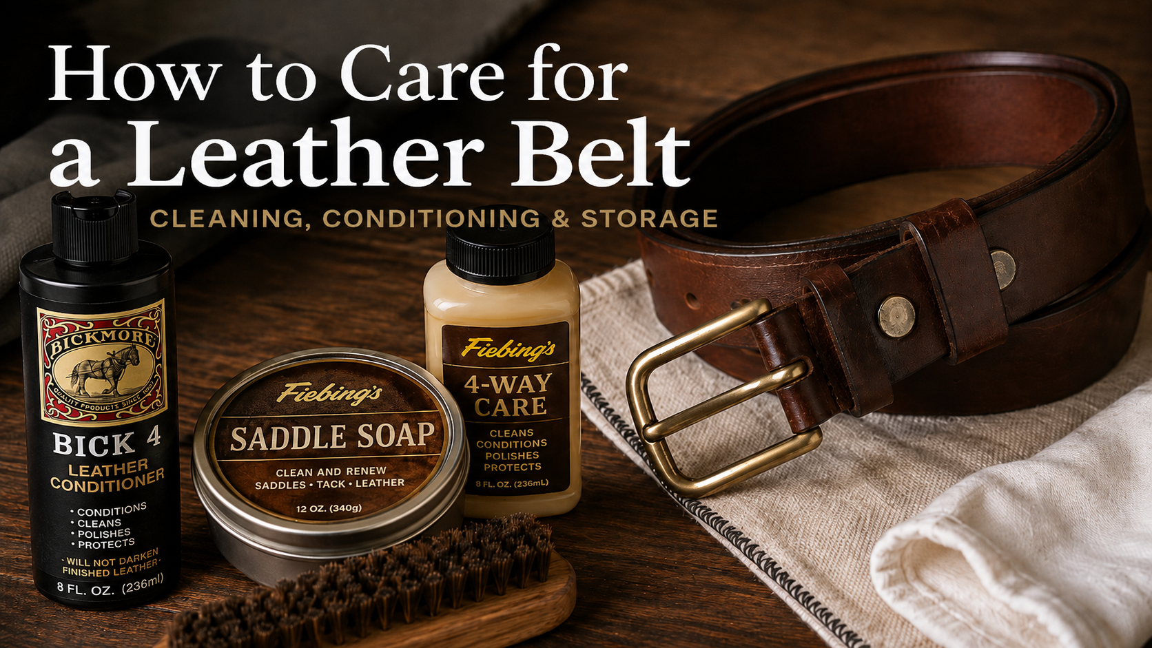 How to care for a leather belt with Bick 4, Fiebing's Saddle Soap and Fiebing's 4-Way Care
