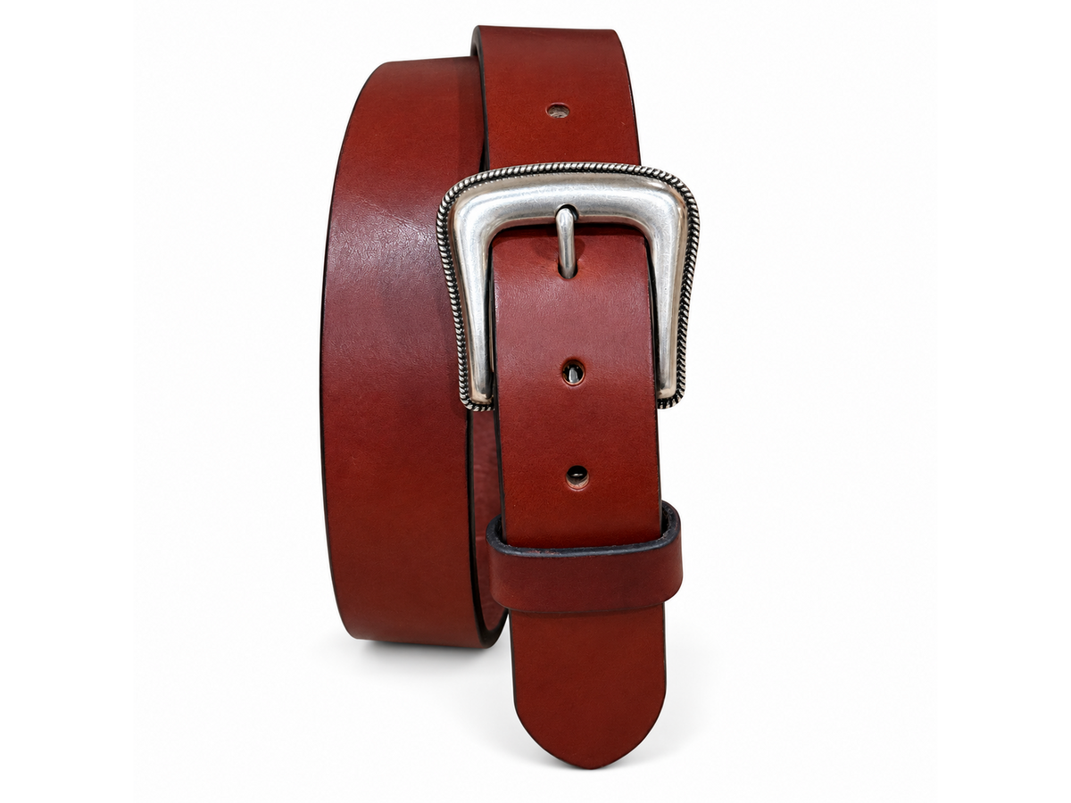 Chestnut bridle leather belt with a Roped Edge buckle