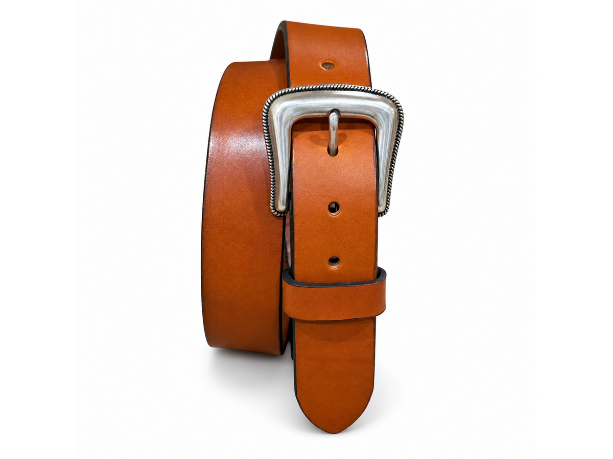 Bourbon bridle leather belt with a Roped Edge buckle