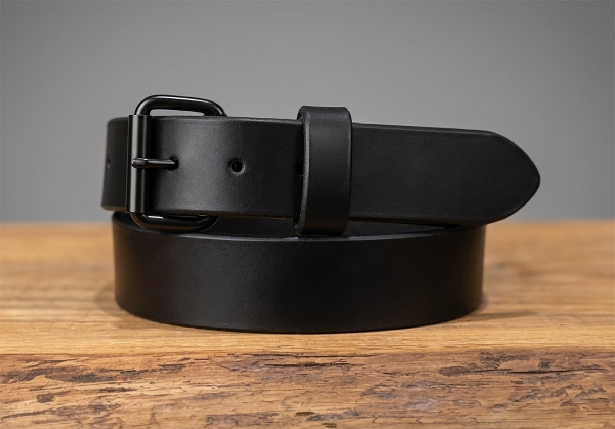 1.5" Black Harness Leather Belt – 13–14oz Extra Thick Full Grain - TheBeltShoppe.com