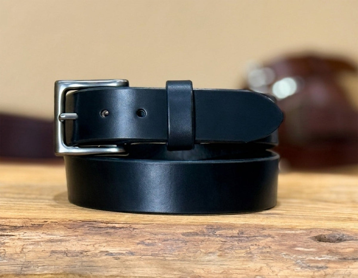 1.5" Black Harness Leather Belt – 13–14oz Extra Thick Full Grain - TheBeltShoppe.com