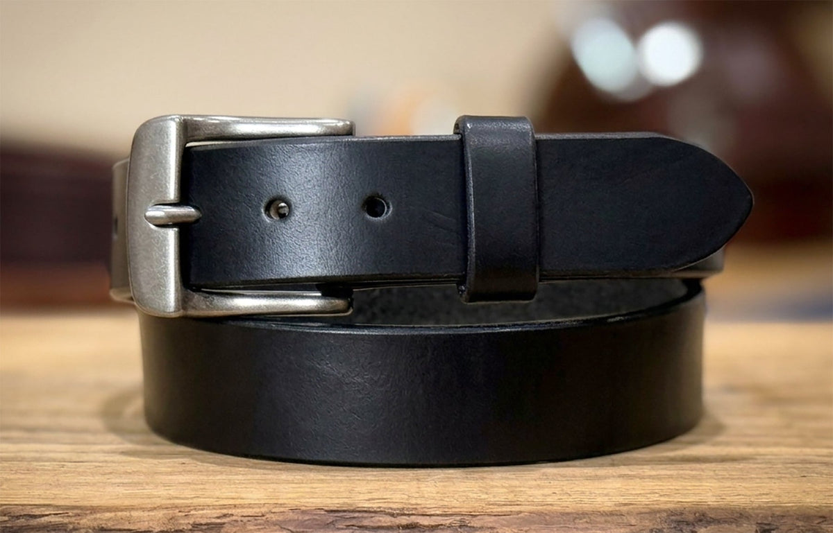 1.5" Black Harness Leather Belt – 13–14oz Extra Thick Full Grain - TheBeltShoppe.com