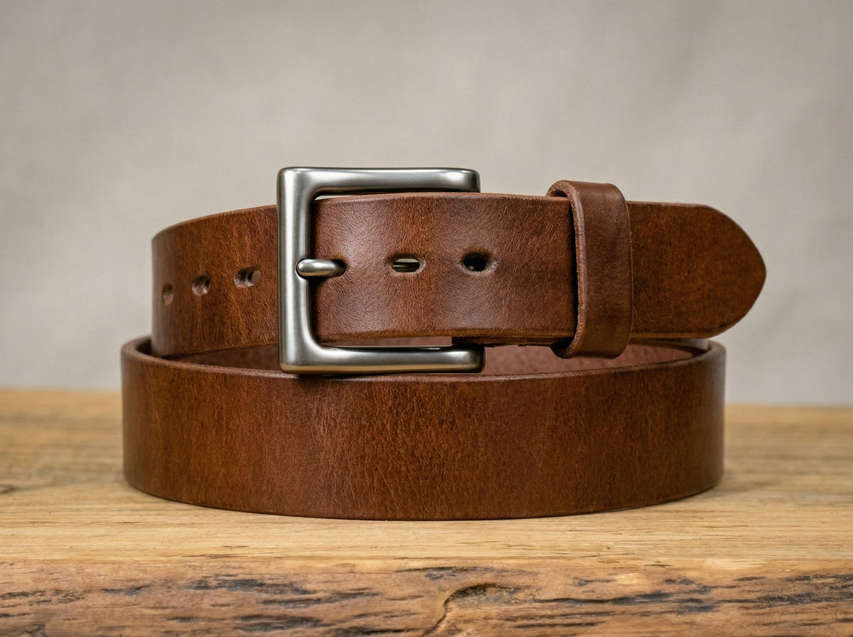 1.5" Brown Harness Leather Belt – 13–14oz Extra Thick Full Grain - TheBeltShoppe.com
