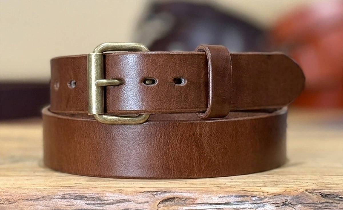 1.5" Brown Harness Leather Belt – 13–14oz Extra Thick Full Grain - TheBeltShoppe.com