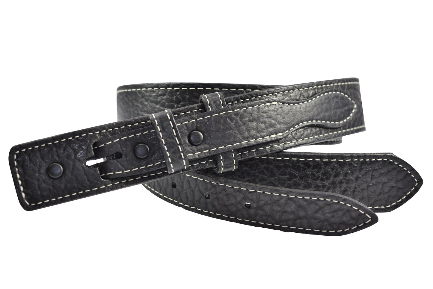 Full Grain Solid Bison Leather Ranger Belt Strap - Made in USA - Black