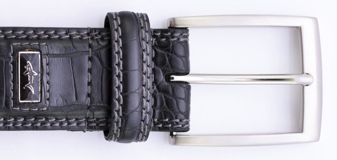 Greg Norman Crocodile Print Leather Belt - Black 6951500-001