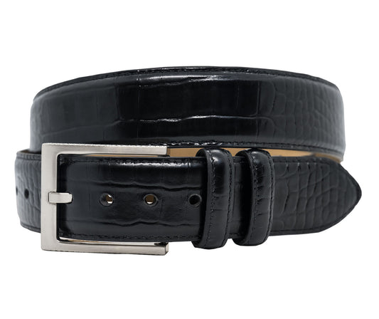 Greg Norman Crocodile Print 38mm Wide Leather Belt - Black