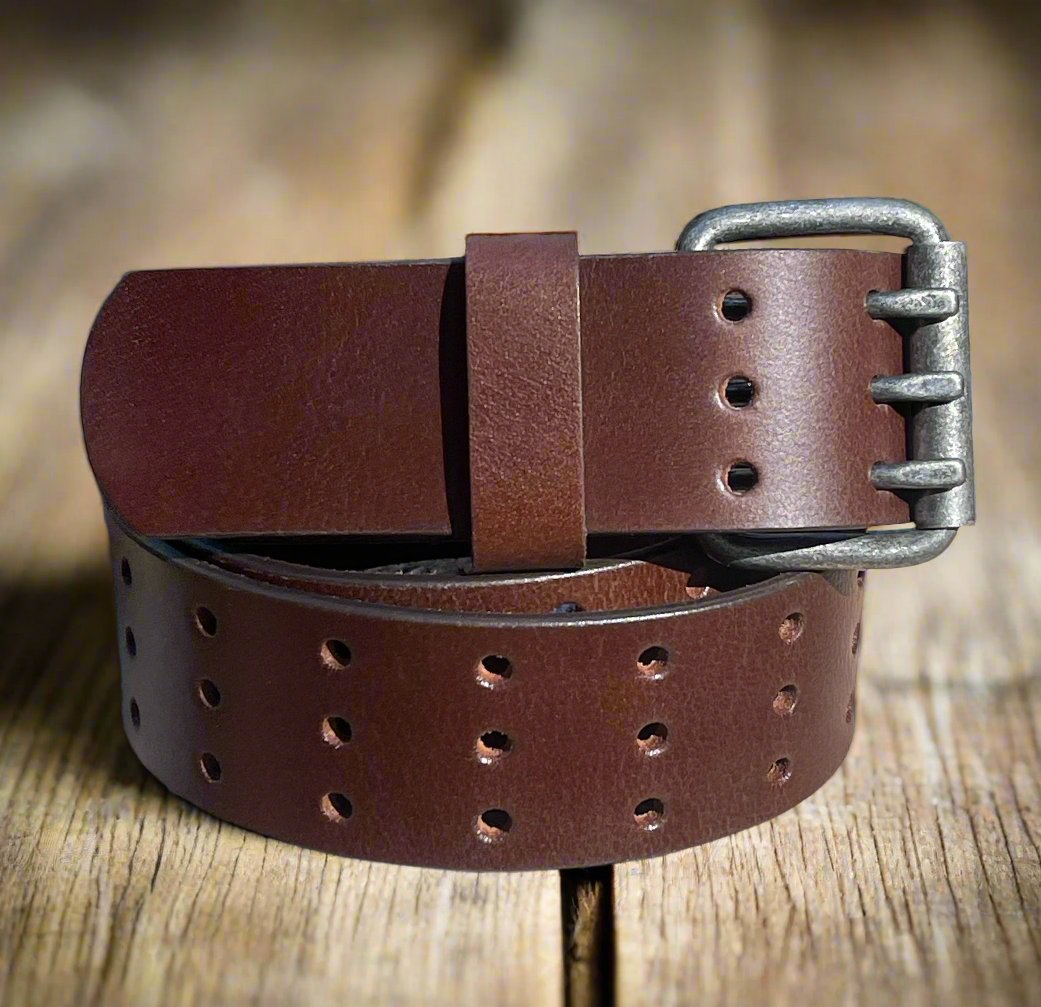 Full grain three hole leather belt - Buffalo leather - Brown