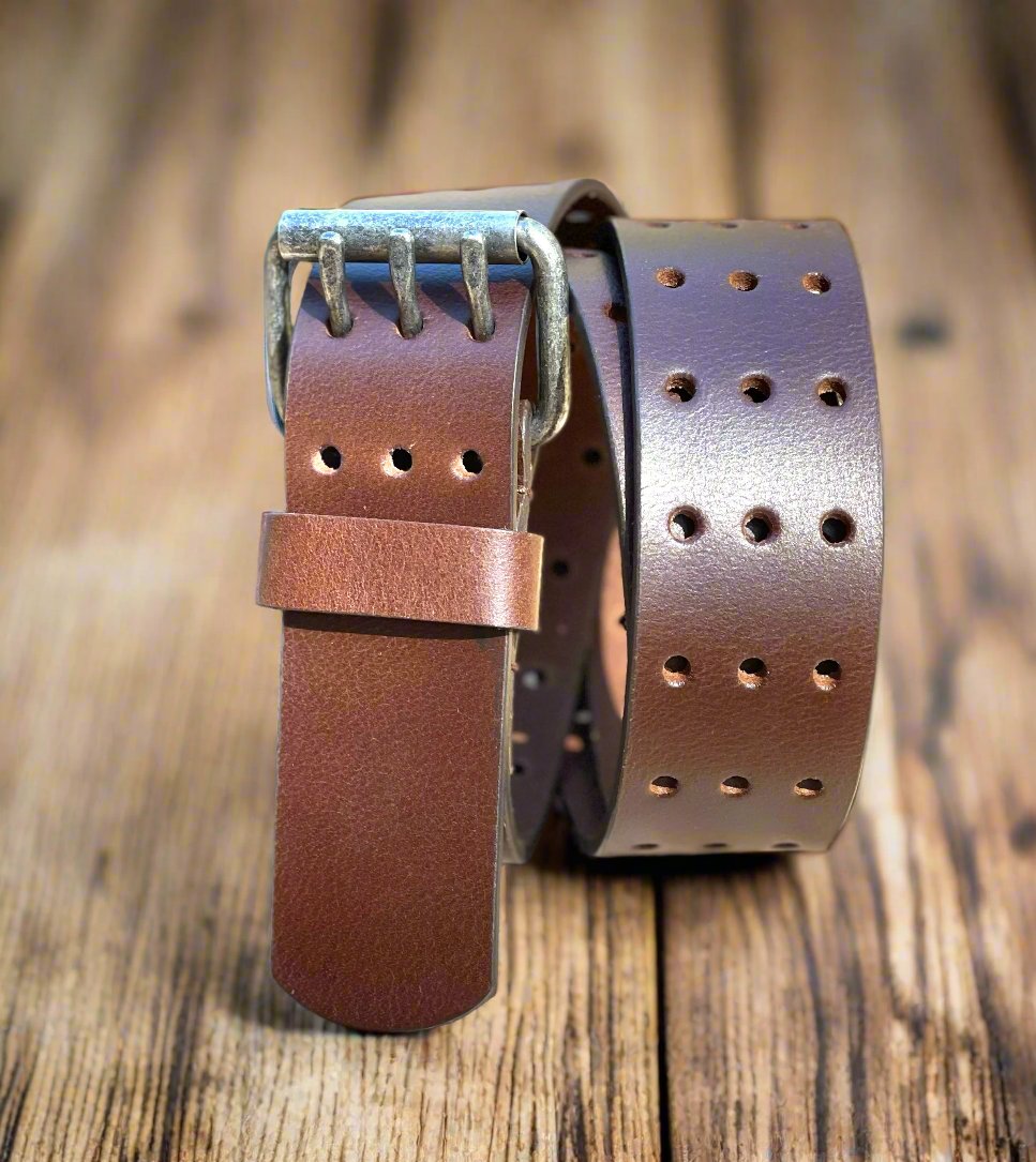 Buffalo Leather Three Hole Belt - Full Grain - Brown in Color