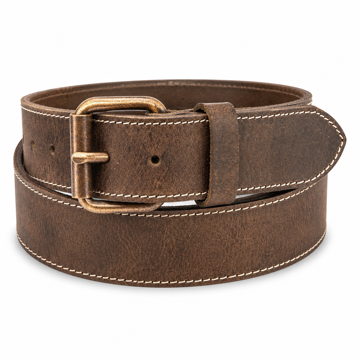 The Outfitter: Crazy Horse Stitched Edge Leather Belt - Brown - 1.5"