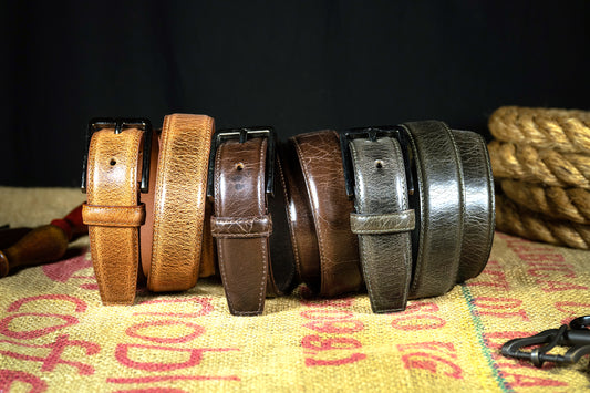 The Boulder: Glazed Crunch Finish Buffalo Leather Dress Belt - 1.25"