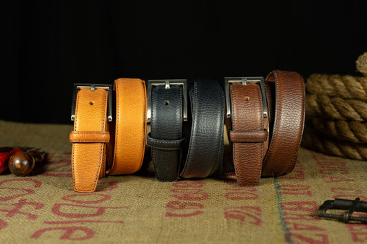 Buffalo Leather Pebble Grain Dress Belts - 1.25" Wide