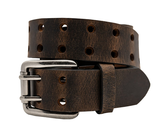 Full Grain Buffalo Leather 2-Hole Jeans Belt - Crazy Horse Brown