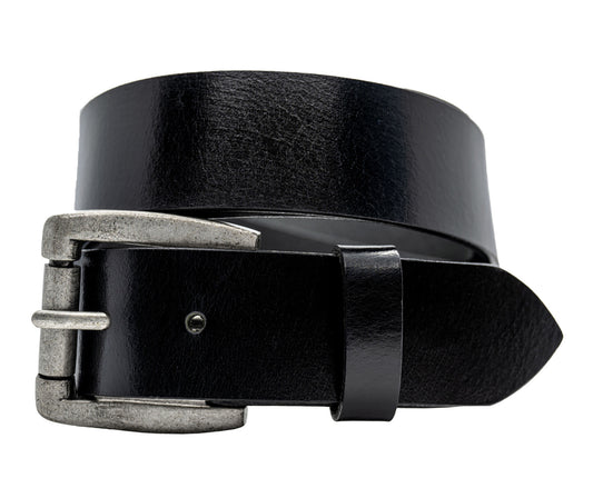 Full Grain Buffalo Solid Leather Belt - Black - TBS3103-001