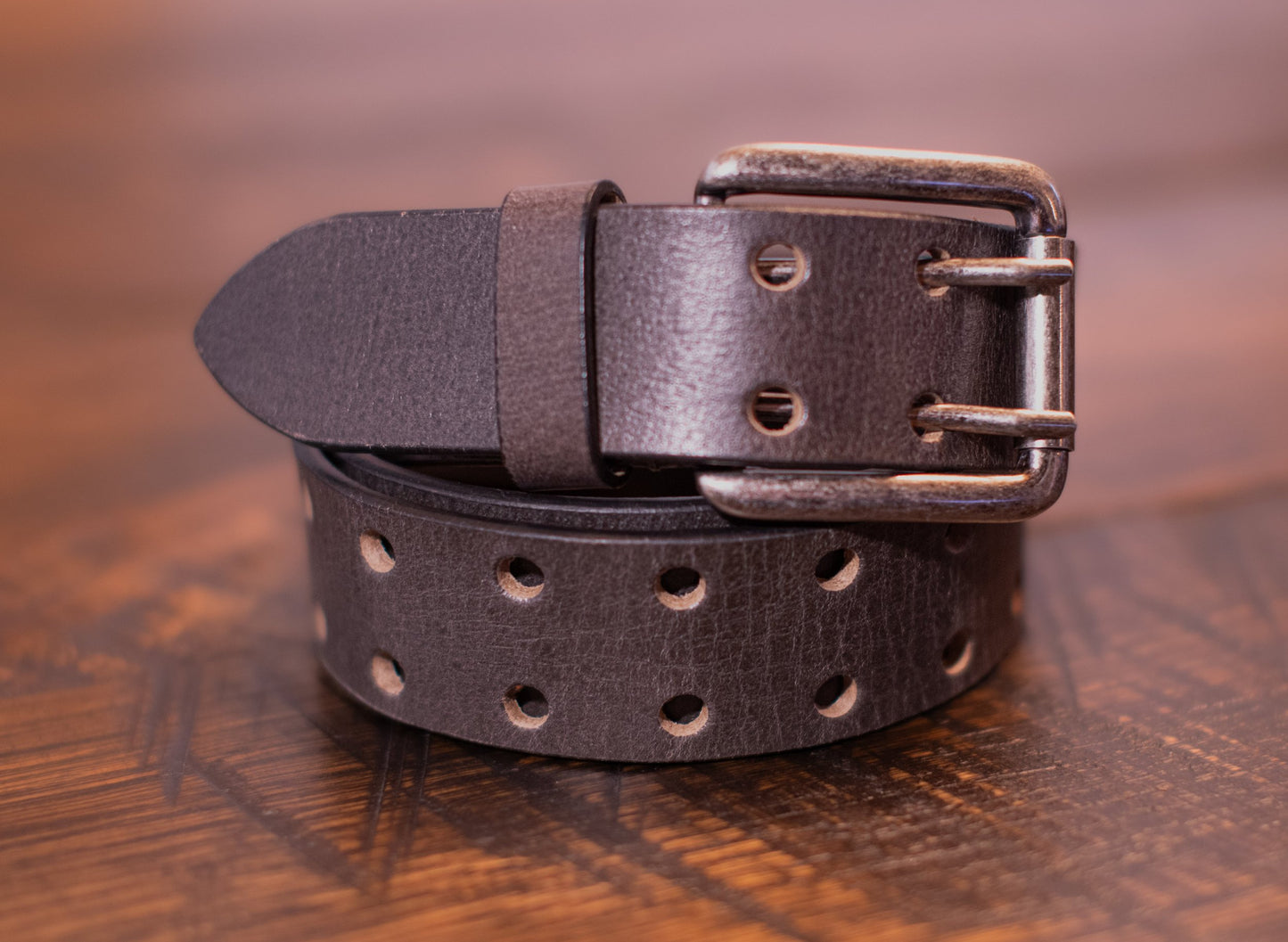 Double Prong Full Grain Buffalo Leather Belt - 1.5" Wide - Multiple Colors