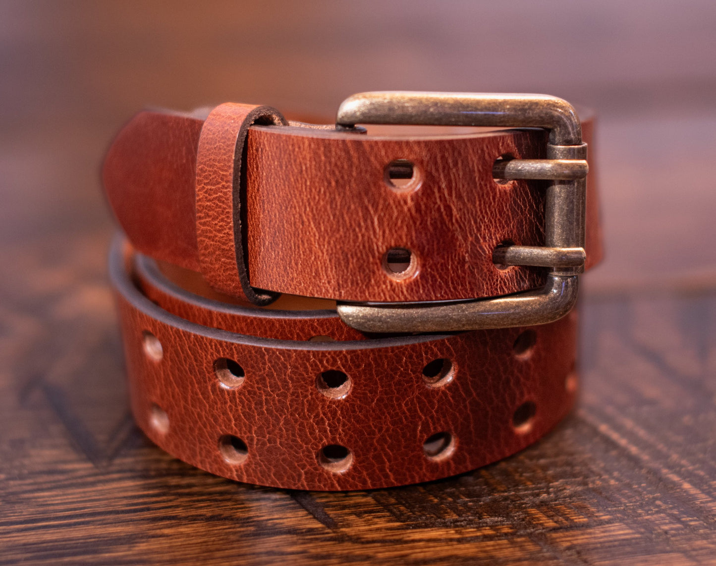 Double Prong Full Grain Buffalo Leather Belt - 1.5" Wide - Multiple Colors