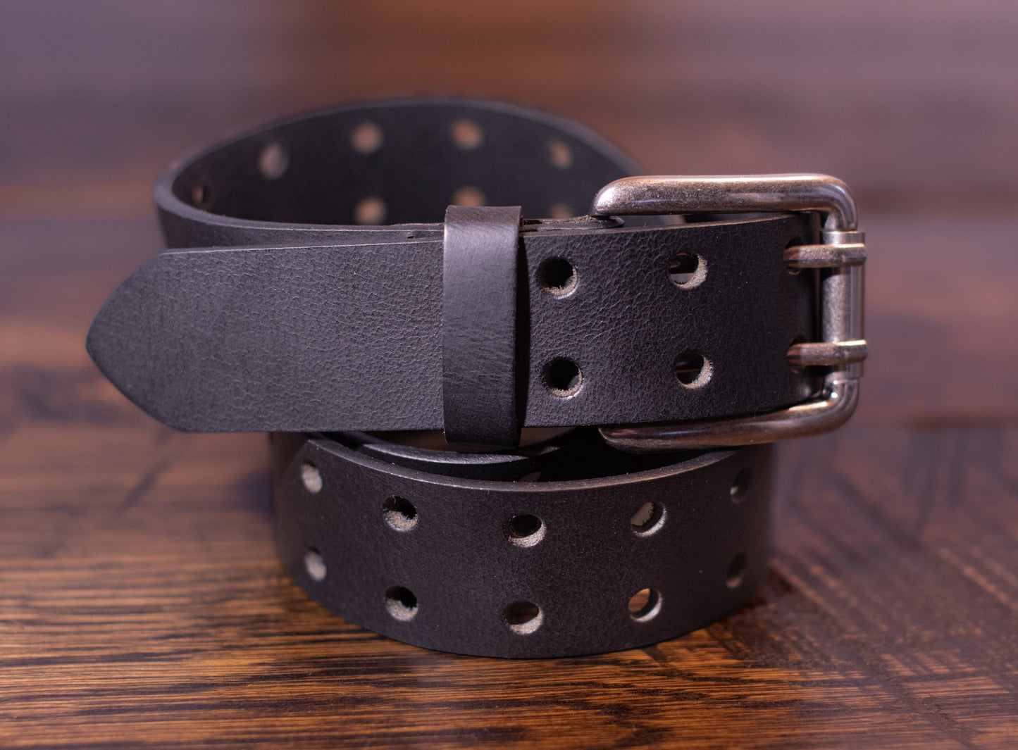 Double Prong Full Grain Buffalo Leather Belt - 1.5" Wide - Multiple Colors