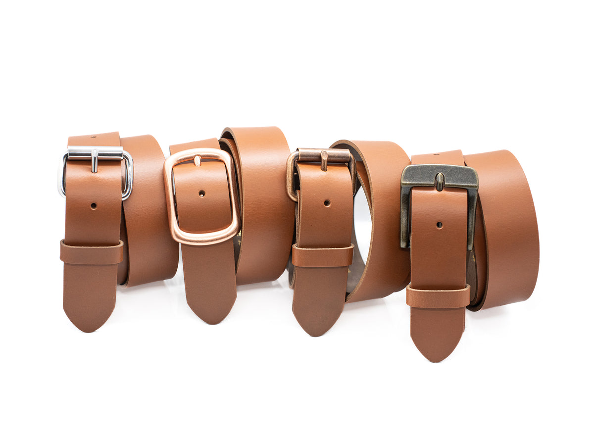 The Pioneer: Pull-Up Full Grain Buffalo Leather Belt - English Tan - 1.5"