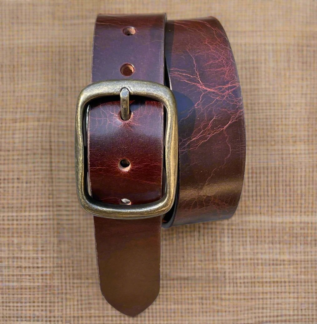 Full Grain leather belt - red, full grain buffalo leather belt, center bar buckle, thebeltshoppe.com, jeans belt, belts for jeans, casual leather belt, dress belt