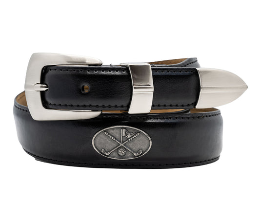 Greg Norman Tapered Leather Golf Belt with Conchos - Black