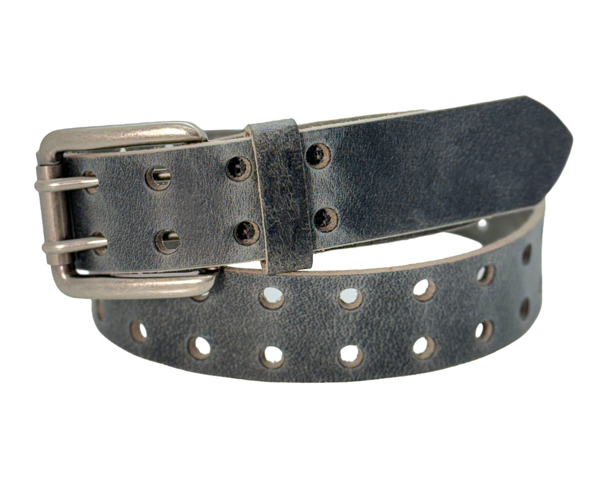 Crazy Horse Gray Double Prong Leather Belt, Full Grain Buffalo - 1.5"