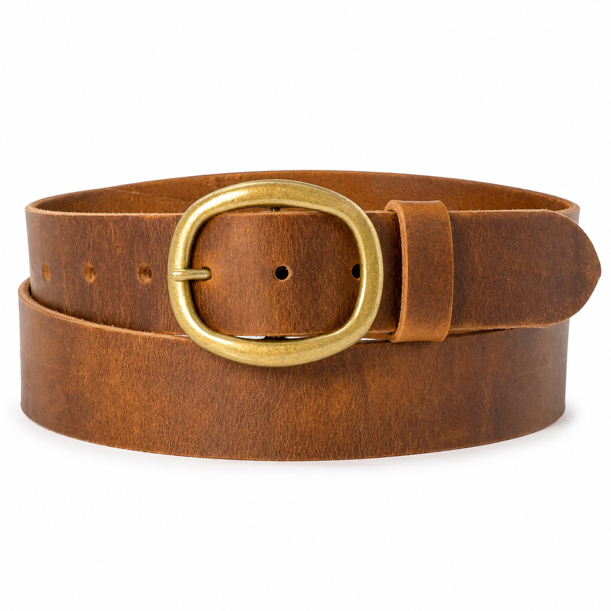 Crazy Horse Light Brown Belt with a brass center bar bel buckle.