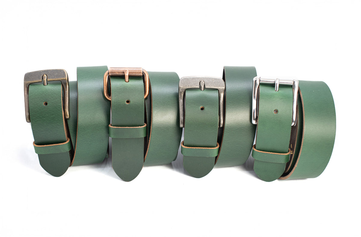 The Pioneer: Pull-Up Full Grain Buffalo Leather Belt - Green - 1.5"
