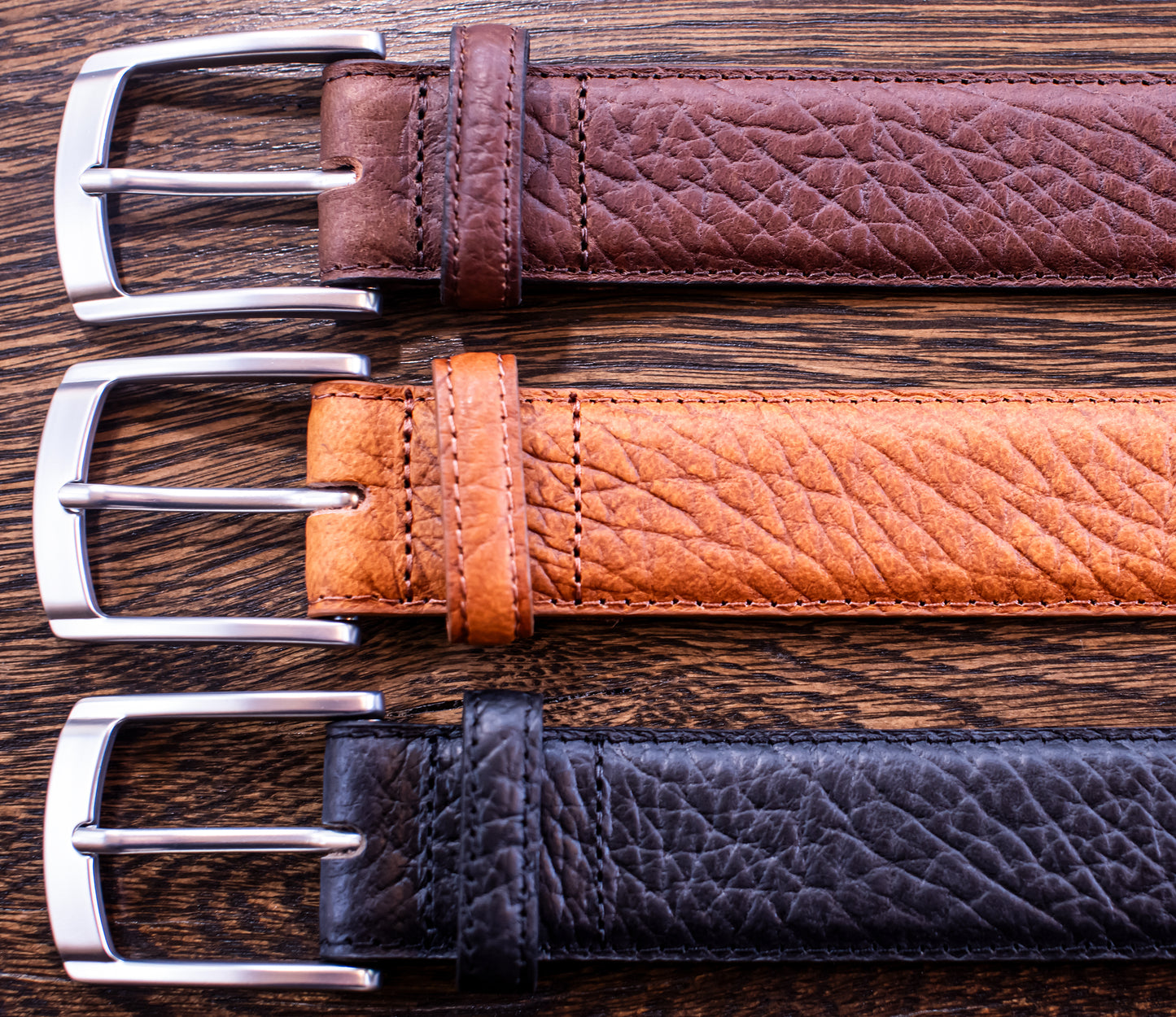 Buffalo Leather Shrunken Leather Dress Belts - Black, Brown, or Tan