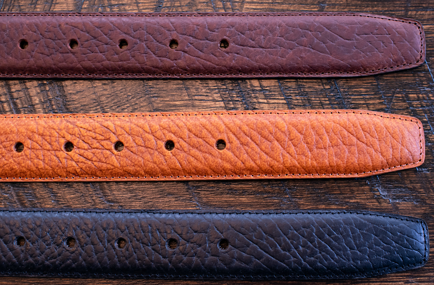 Buffalo Leather Shrunken Leather Dress Belts - Black, Brown, or Tan