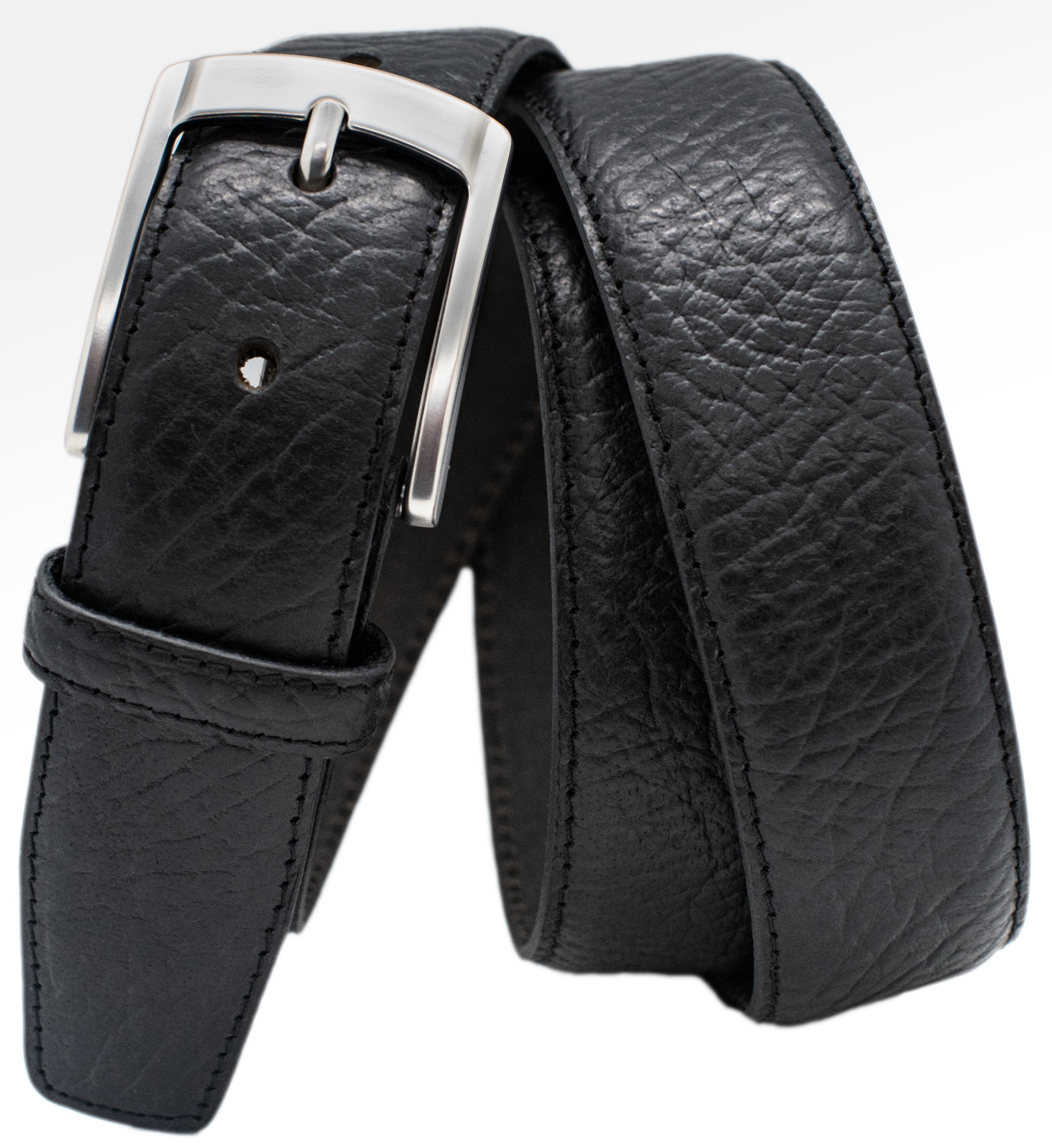 Buffalo Leather Shrunken Leather Dress Belts - Black