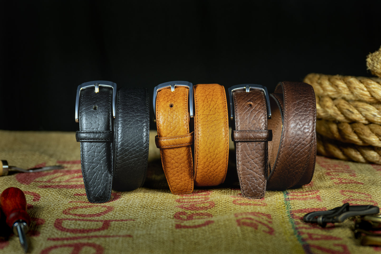 Buffalo Leather Shrunken Finish Dress Belts - 1.25" Wide