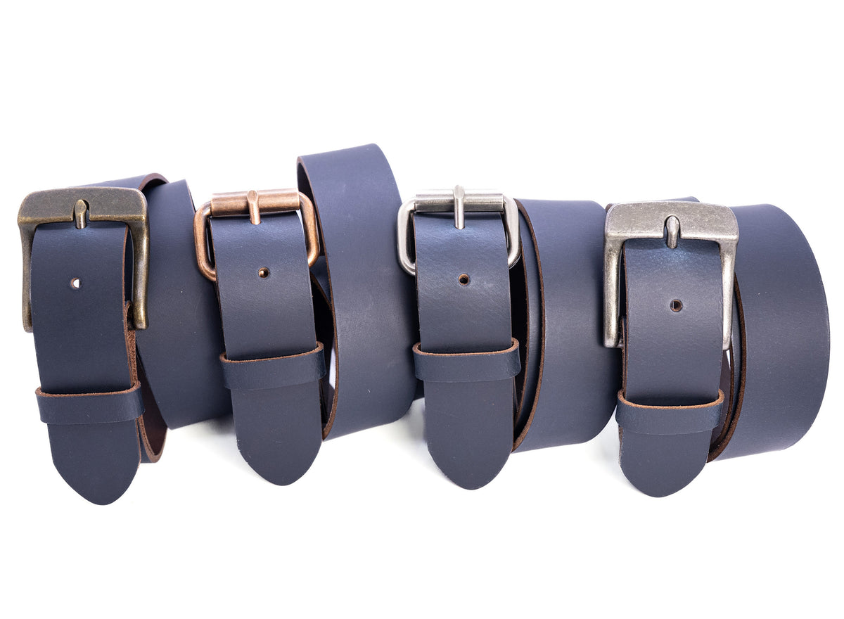 The Pioneer: Pull-Up Full Grain Buffalo Leather Belt - Dark Blue - 1.5"
