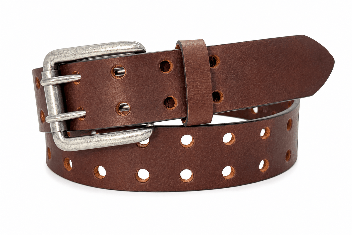 Brown Double Prong Leather Belt, Full Grain Buffalo - 1.5" - TheBeltShoppe.com