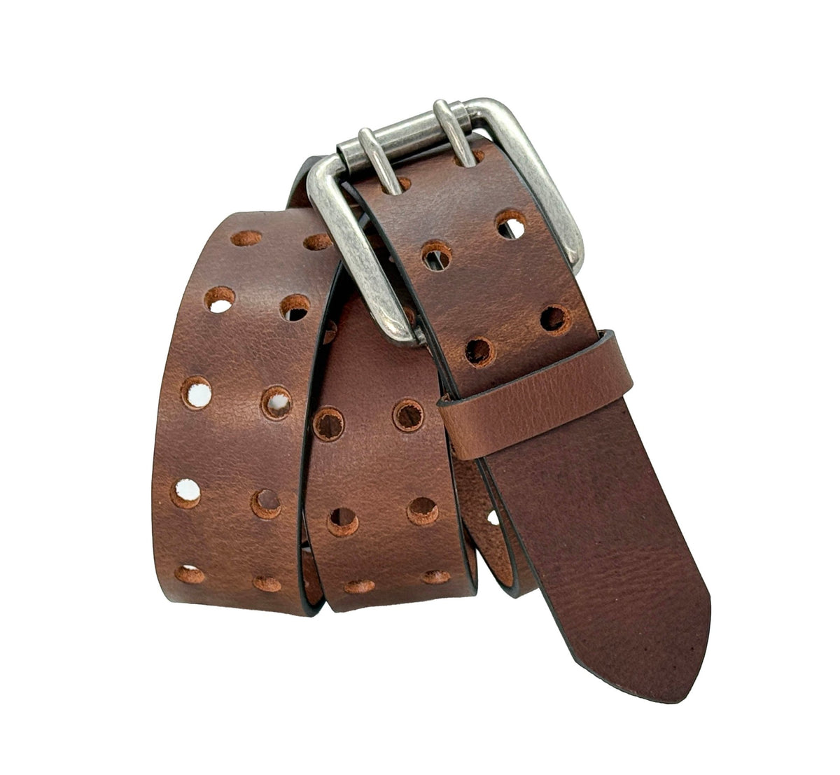 Brown Double Prong Leather Belt, Full Grain Buffalo - 1.5" - TheBeltShoppe.com