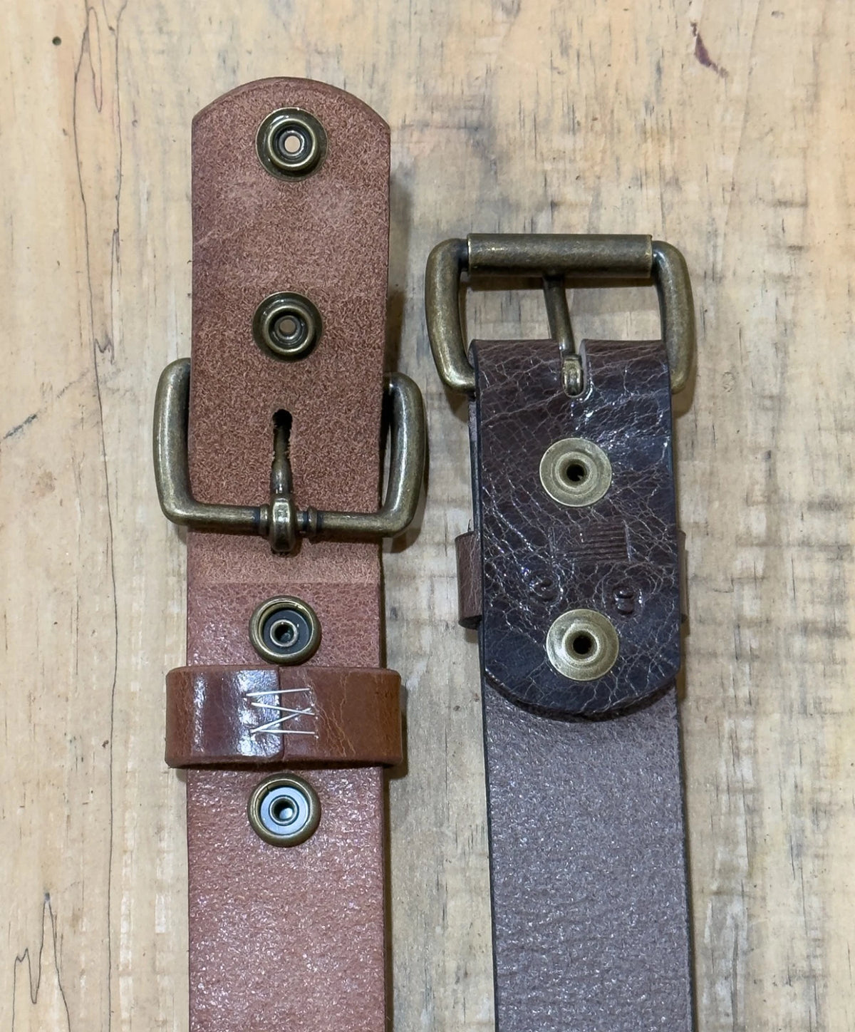 Removable snap buckle attachment on full grain buffalo leather belt