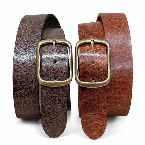 Brown and tan full grain buffalo leather belts handmade in Colorado Springs