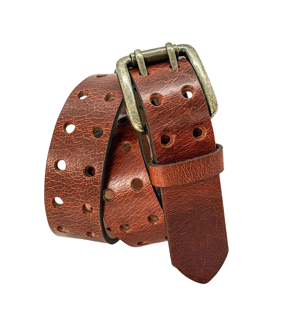 Chestnut Double Prong Leather Belt, Full Grain Buffalo - 1.5" - TheBeltShoppe.com