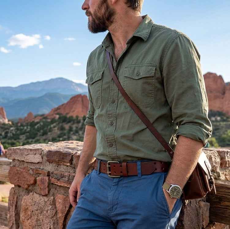 Chestnut Double Prong Leather Belt, Full Grain Buffalo - 1.5" - TheBeltShoppe.com