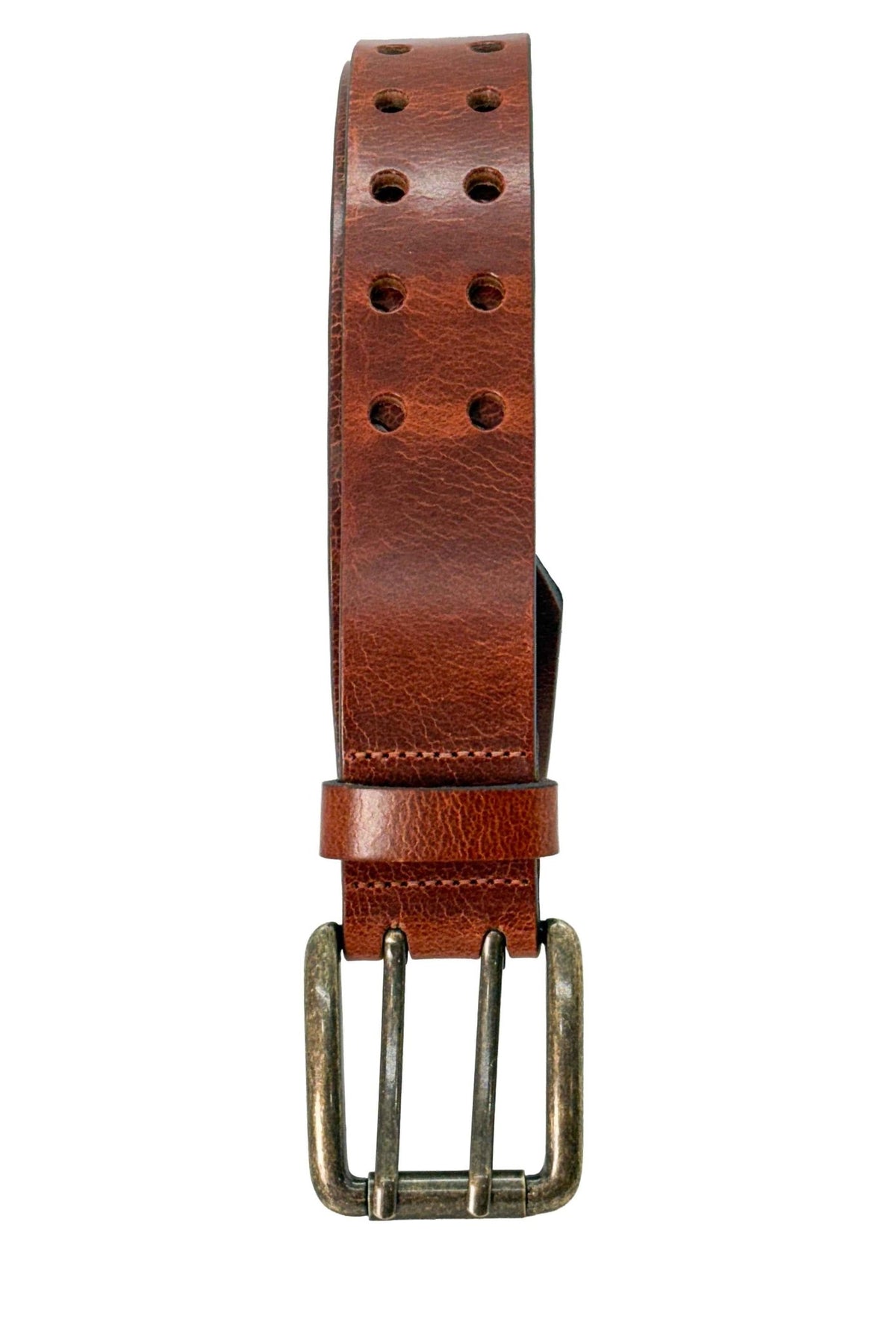 Chestnut Double Prong Leather Belt, Full Grain Buffalo - 1.5" - TheBeltShoppe.com